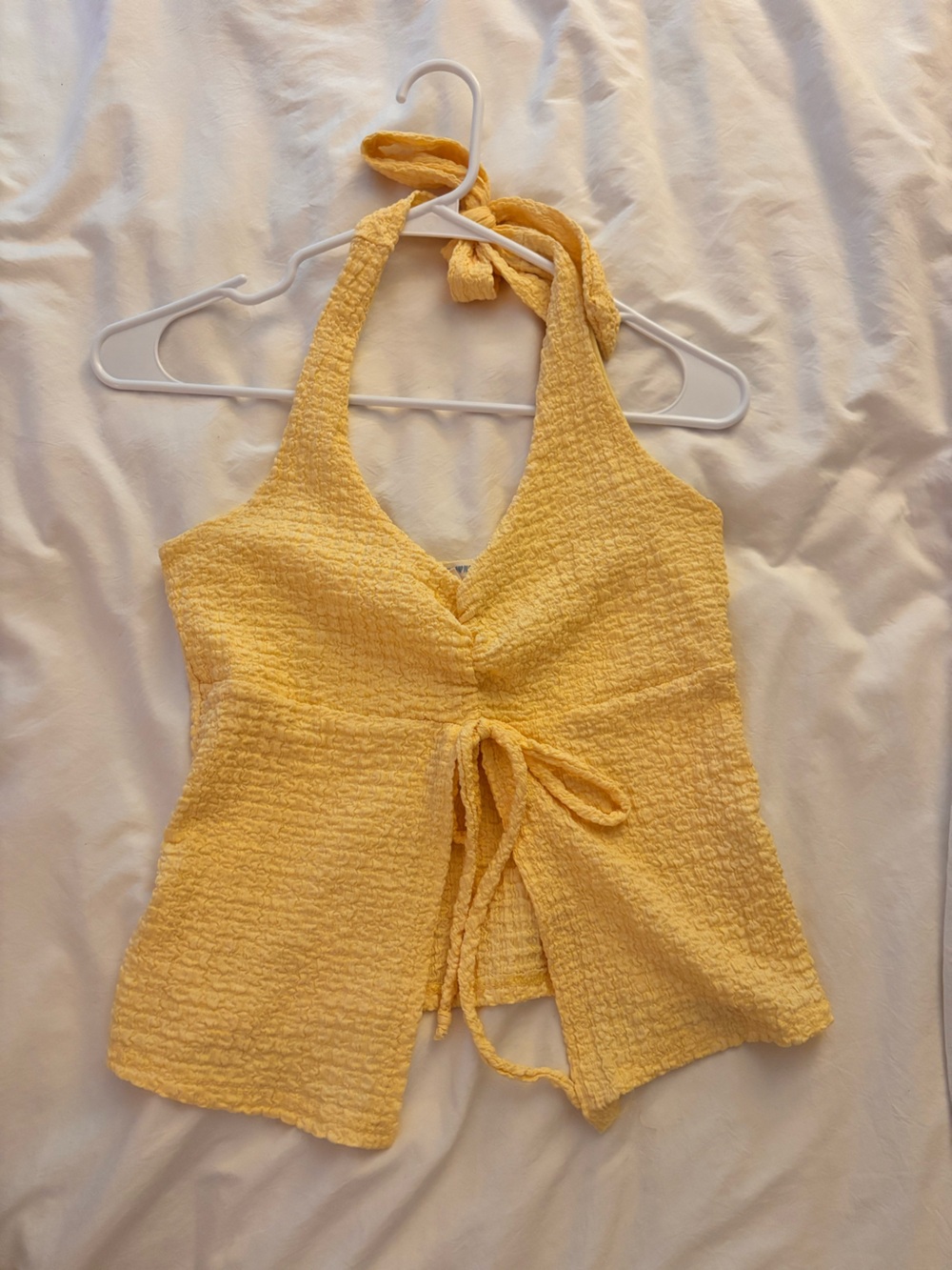 Yellow Textured Tie-Front Women’s Halter Top